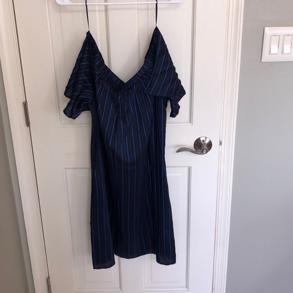 Navy blue striped dress with sleeve options